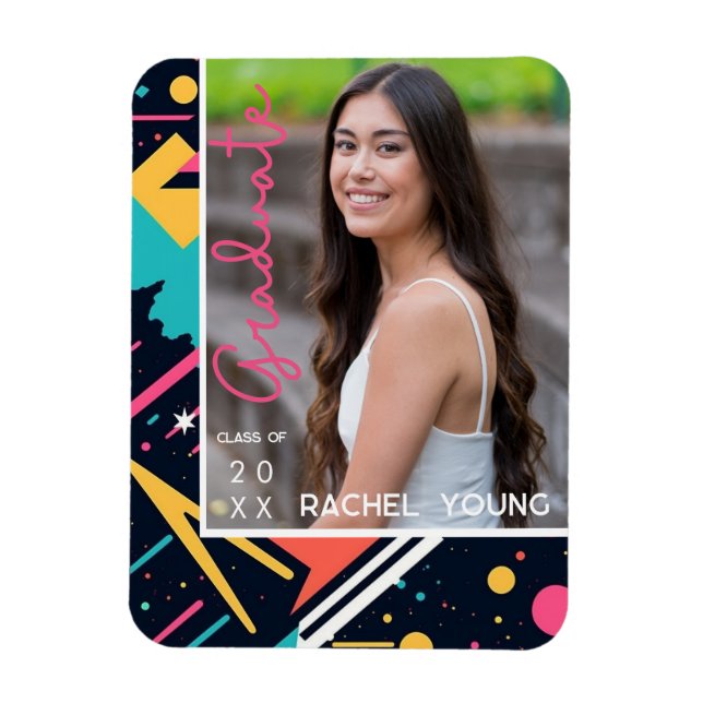Colourful 80s Retro Bright Graduation Announcement Magnet (Vertical)