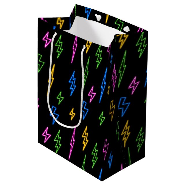 Colourful 80's Retro Neon Lightning Pattern  Medium Gift Bag (Front Angled)