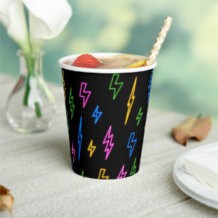 Colourful 80's Retro Neon Lightning Pattern Paper Cups