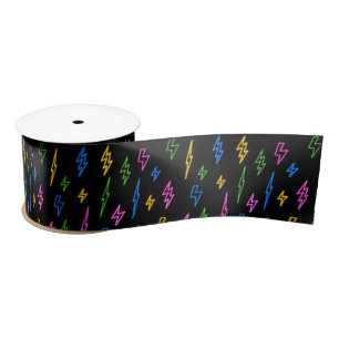 Colourful 80's Retro Neon Lightning Pattern  Satin Ribbon