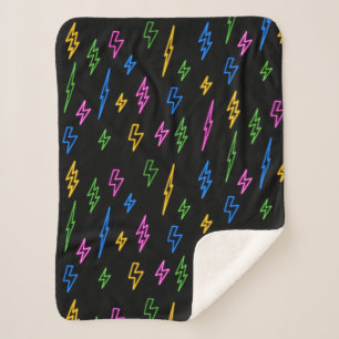 Colourful 80's Retro Neon Lightning Pattern  Sherpa Blanket
