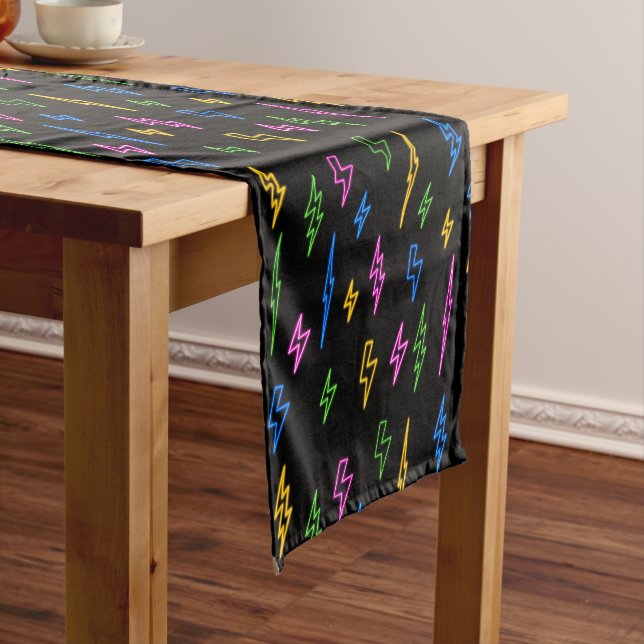 Colourful 80's Retro Neon Lightning Pattern  Short Table Runner (In Situ)