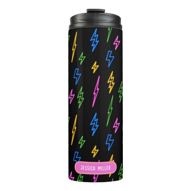 Colourful 80's Retro Neon Lightning Pattern  Thermal Tumbler (Front)
