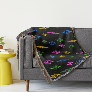 Colourful 80's Retro Neon Lightning Pattern  Throw Blanket
