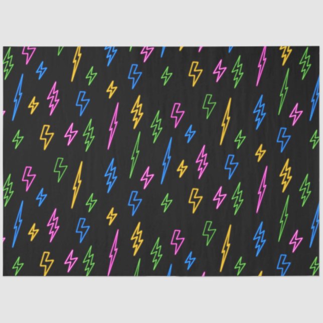 Colourful 80's Retro Neon Lightning Pattern  Tissue Paper (Front)
