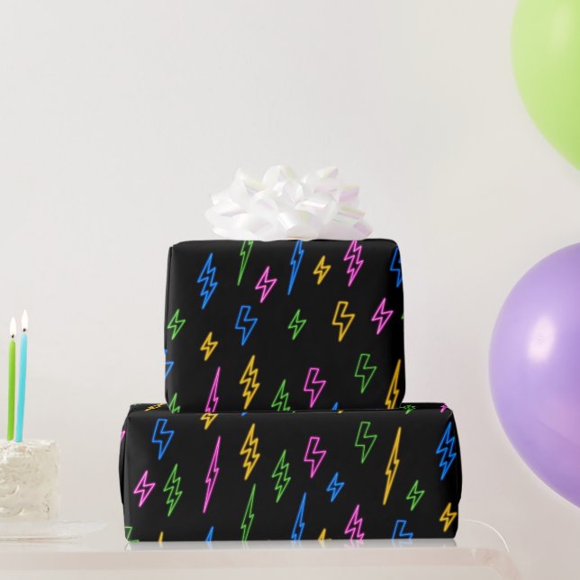 Colourful 80's Retro Neon Lightning Pattern  Wrapping Paper (Party Gifts)