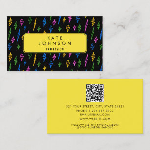 Colourful 80's Retro Neon Lightning QR Code Business Card