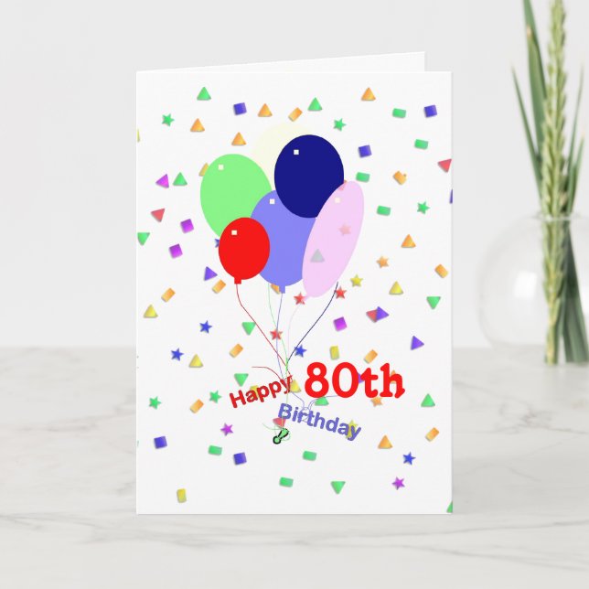 Colourful 80th Birthday Balloons Card (Front)