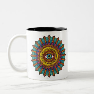Colourful 90s Mandala Third Eye Psychedelic Graphi Two-Tone Coffee Mug