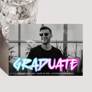 Colourful 90s Retro Typography Photo Graduation Announcement