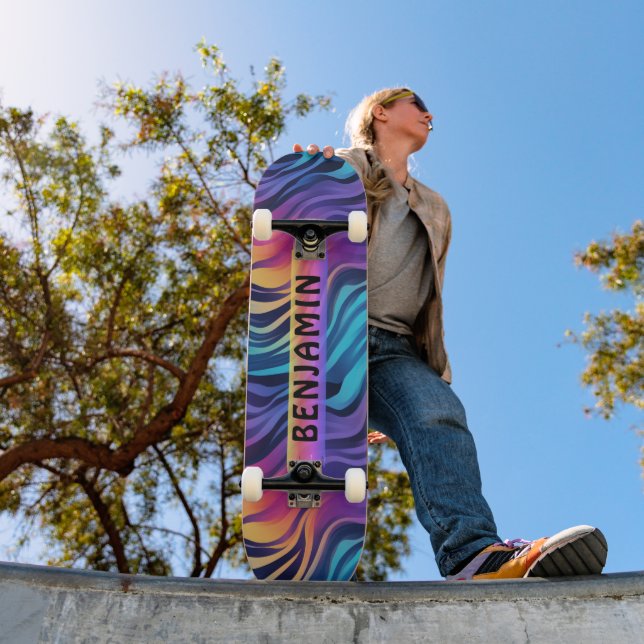 Colourful 90s Wave Pattern Skateboard (Outdoor 1)