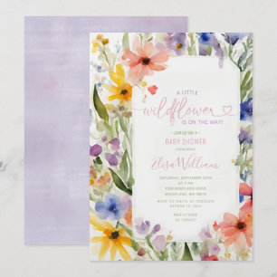 Colourful A Little Wildflower Baby Shower Greenery Invitation