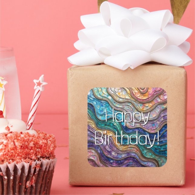 Colourful Abalone Rippled Waves Square Sticker (Party)