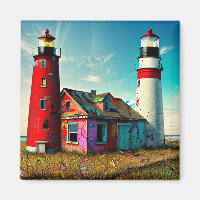 Colourful Abandoned Lighthouses on a Beach