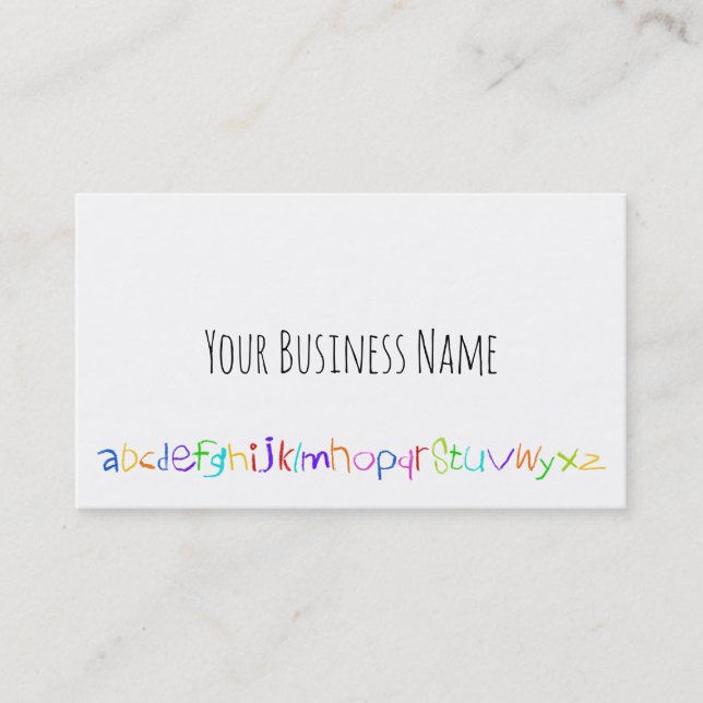 Colourful ABC Rainbow Crayons Kid's Handwriting Business Card (Front)