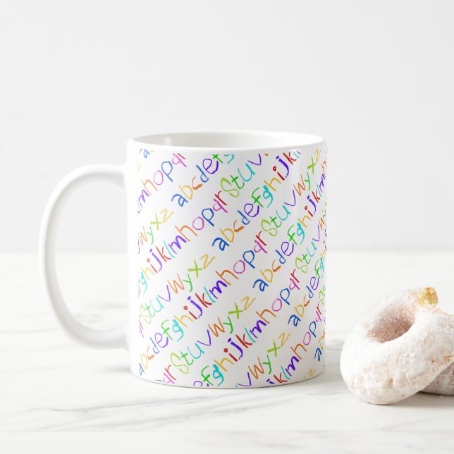 Colourful ABC Rainbow Crayons Kid's Handwriting Coffee Mug (With Donut)
