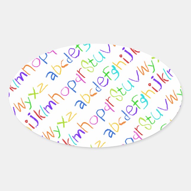 Colourful ABC Rainbow Crayons Kid's Handwriting Oval Sticker (Front)