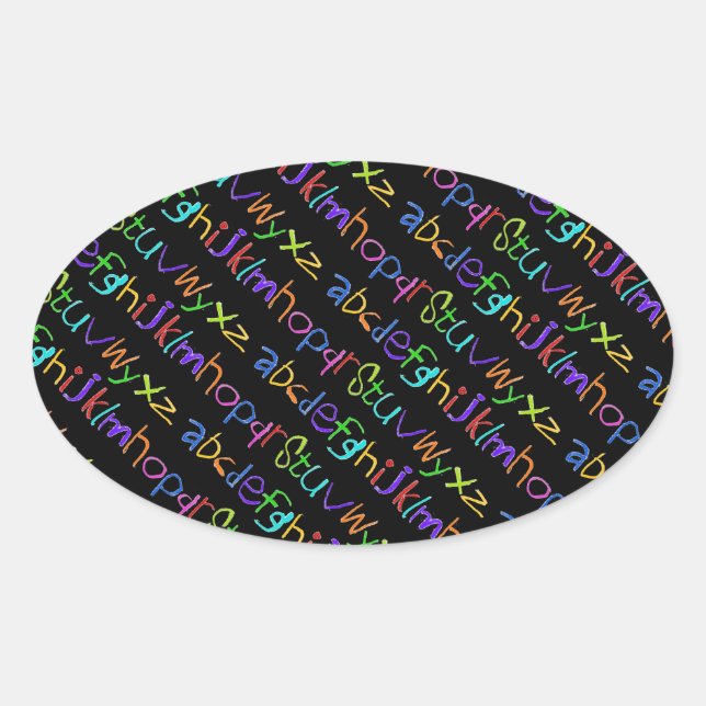 Colourful ABC Rainbow Crayons Kid's Handwriting Oval Sticker (Front)