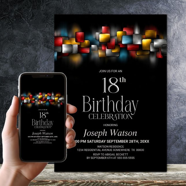 Colourful Abstract 18th Birthday Party Invitation (Creator Uploaded)