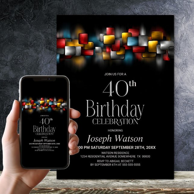 Colourful Abstract 40th Birthday Party Invitation (Creator Uploaded)