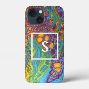 Colourful Abstract Acrylic Pour Monogram iPhone 13 Mini Case