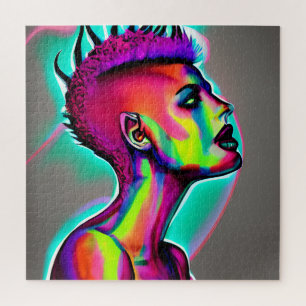 Colourful Abstract AI Art   Woman with Mohawk Jigsaw Puzzle