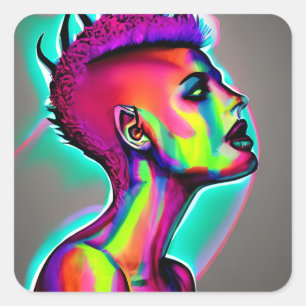 Colourful Abstract AI Art   Woman with Mohawk Square Sticker