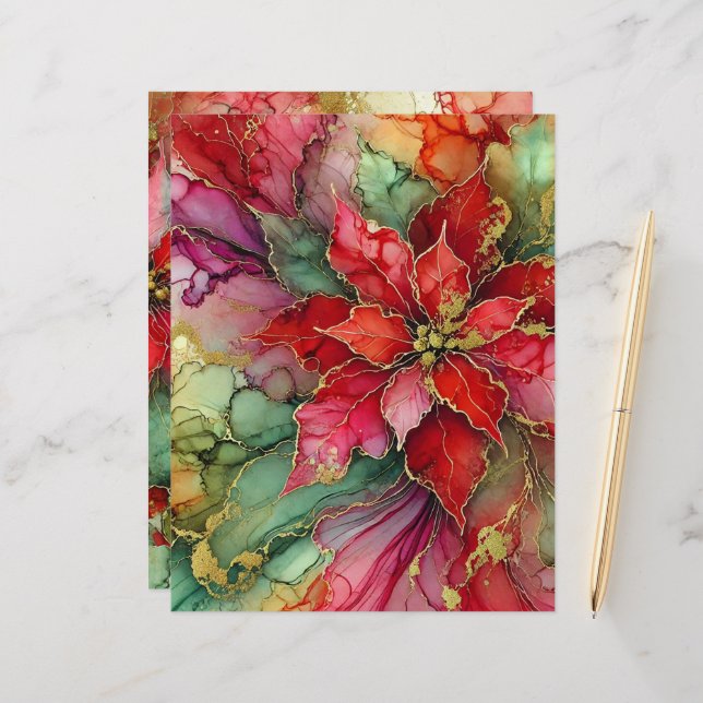 Colourful Abstract Alcohol Ink Poinsettia Scrapboo (Front/Back In Situ)