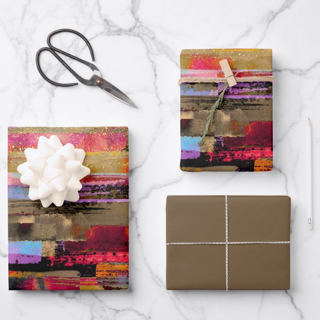 colourful Abstract and glitter Wrapping Paper Sheet (Front)