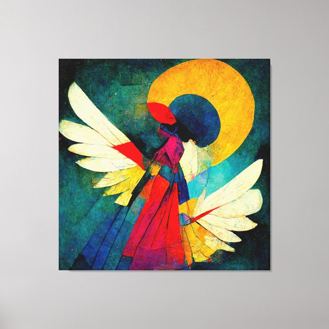 Colourful Abstract Angel Wood Wall Art (Front)