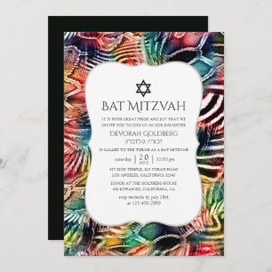 Colourful Abstract Animal Pattern Bat Mitzvah Invitation