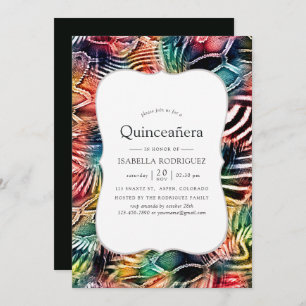 Colourful Abstract Animal Pattern Quinceanera Invitation
