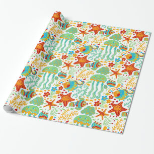 Colourful Abstract Aquatic Life Cartoon Style Wrapping Paper