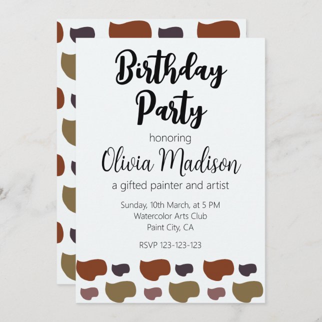 Colourful Abstract Art Artist Birthday Party Invitation (Front/Back)