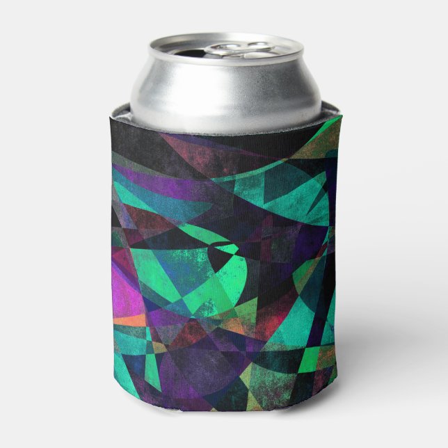 Colourful Abstract Art, Black, Teal & Hot Pink Can Cooler (Can Front)