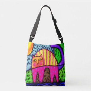 Colourful Abstract Art Cat Crossbody Bag