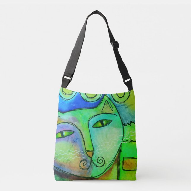 Colourful Abstract Art Cat Crossbody Bag (Front)