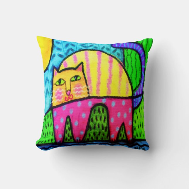 Colourful Abstract Art Cat Cushion (Front)