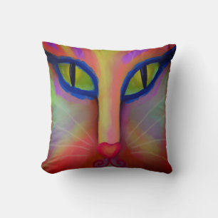 Colourful Abstract Art Cat Face Cushion