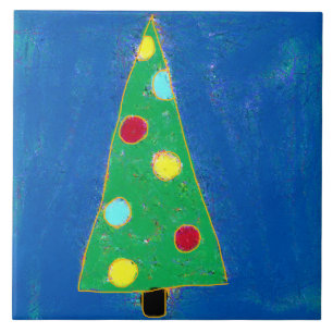 Colourful Abstract Art Christmas Tree Tile