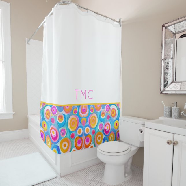 Colourful Abstract Art Circles INITIALS Artisan Fu Shower Curtain (In Situ)