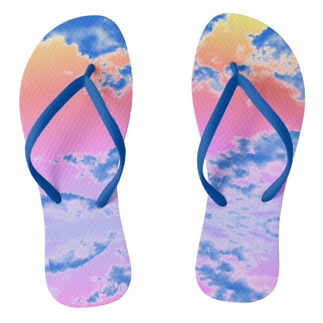 Colourful Abstract Art Clouds / Pink Summer Shoe / Flip Flops (Footbed)