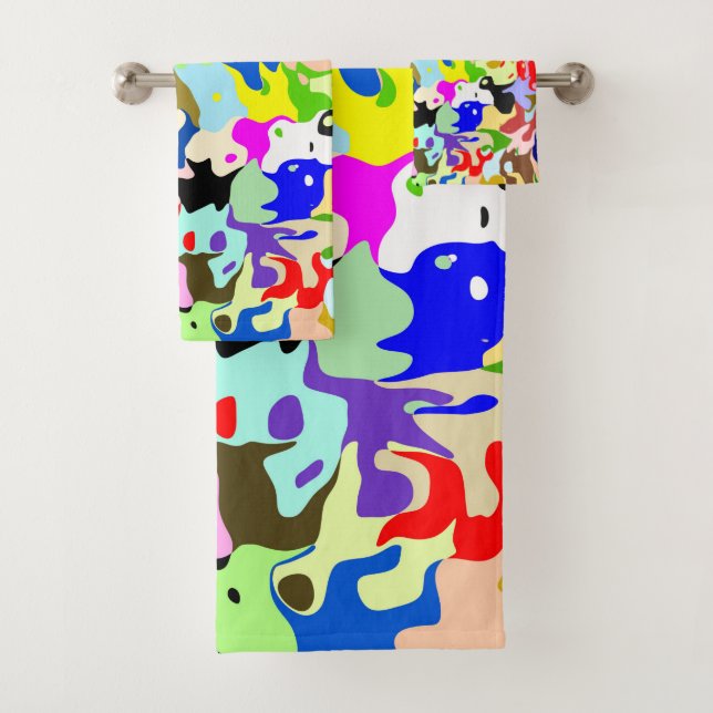 Colourful Abstract Art Design Bath Towel Set (Insitu)
