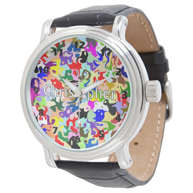 Colourful Abstract Art Design Personalised Watch (Angled)