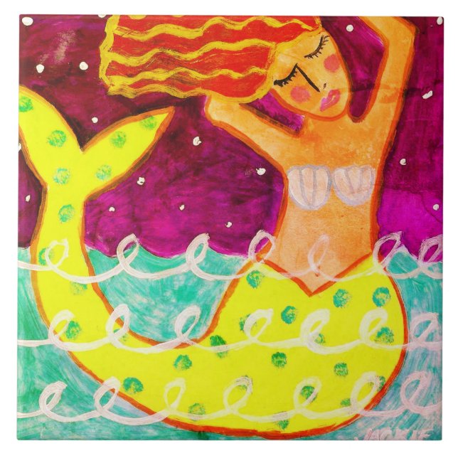 Colourful Abstract Art Mermaid Painting Tile (Front)