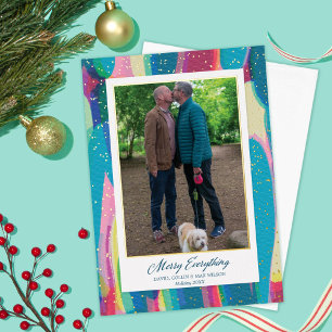 Colourful Abstract Art Merry Everything Photo Foil Holiday Card