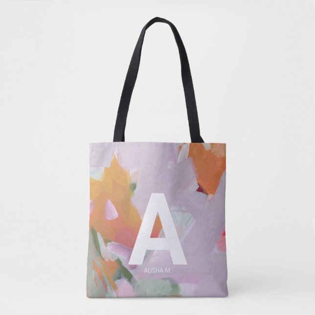 Colourful Abstract Art Personalised Monogram Gift Tote Bag (Front)