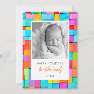 Colourful Abstract Art Photo Family Name Year Baby Holiday Card