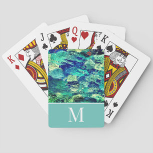 Colourful Abstract Art Photo Light Teal Monogram Playing Cards