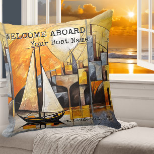 Colourful Abstract Art Sailboat Nautical Cushion